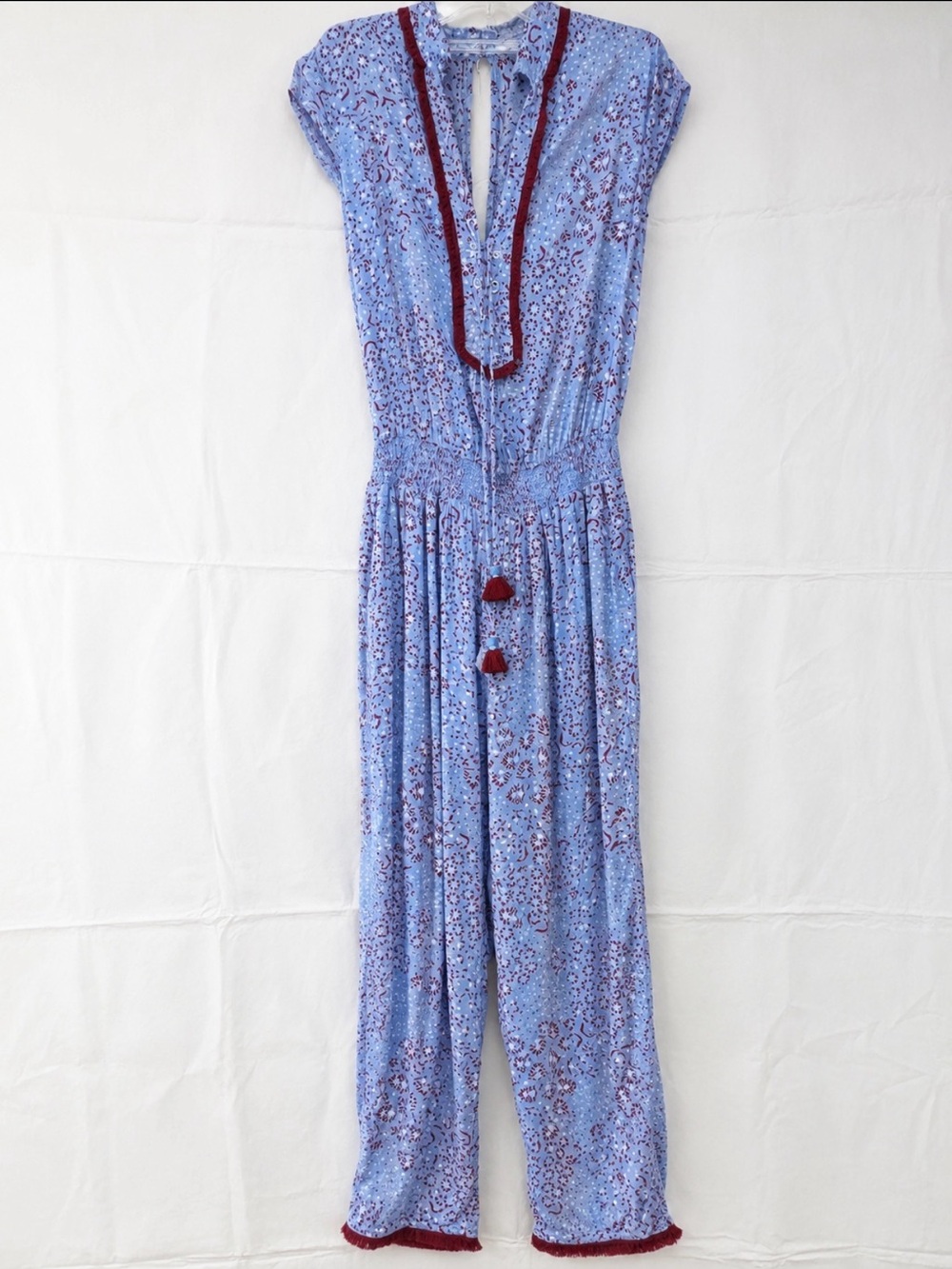 Poupette St. Barth Light Blue Floral Tie-Front Jumpsuit